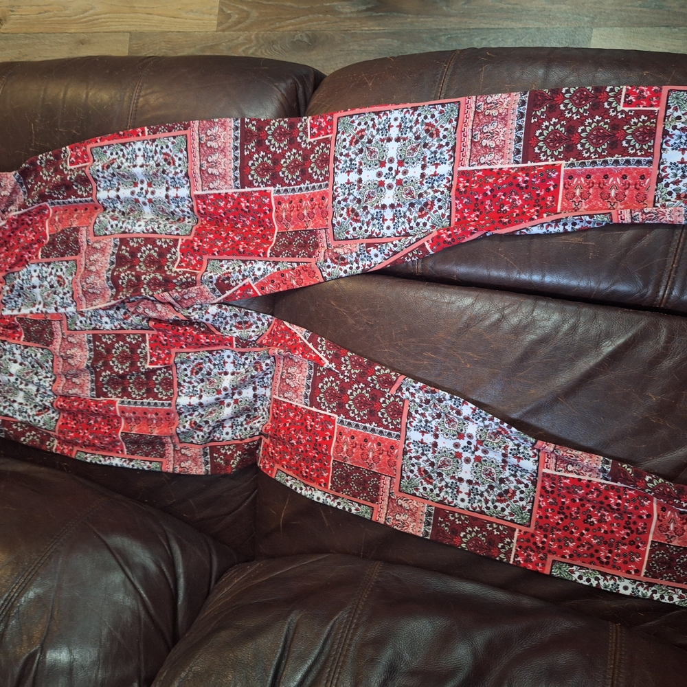Red and White Patchwork Pants
